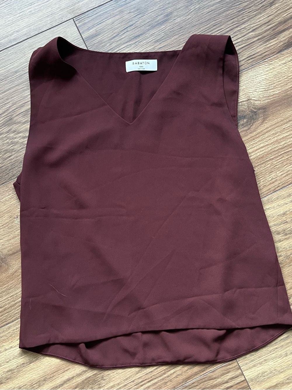 Babaton Wine/Burgundy Sleeveless V-Neck Light Weight Minimalistic Murphy Blouse